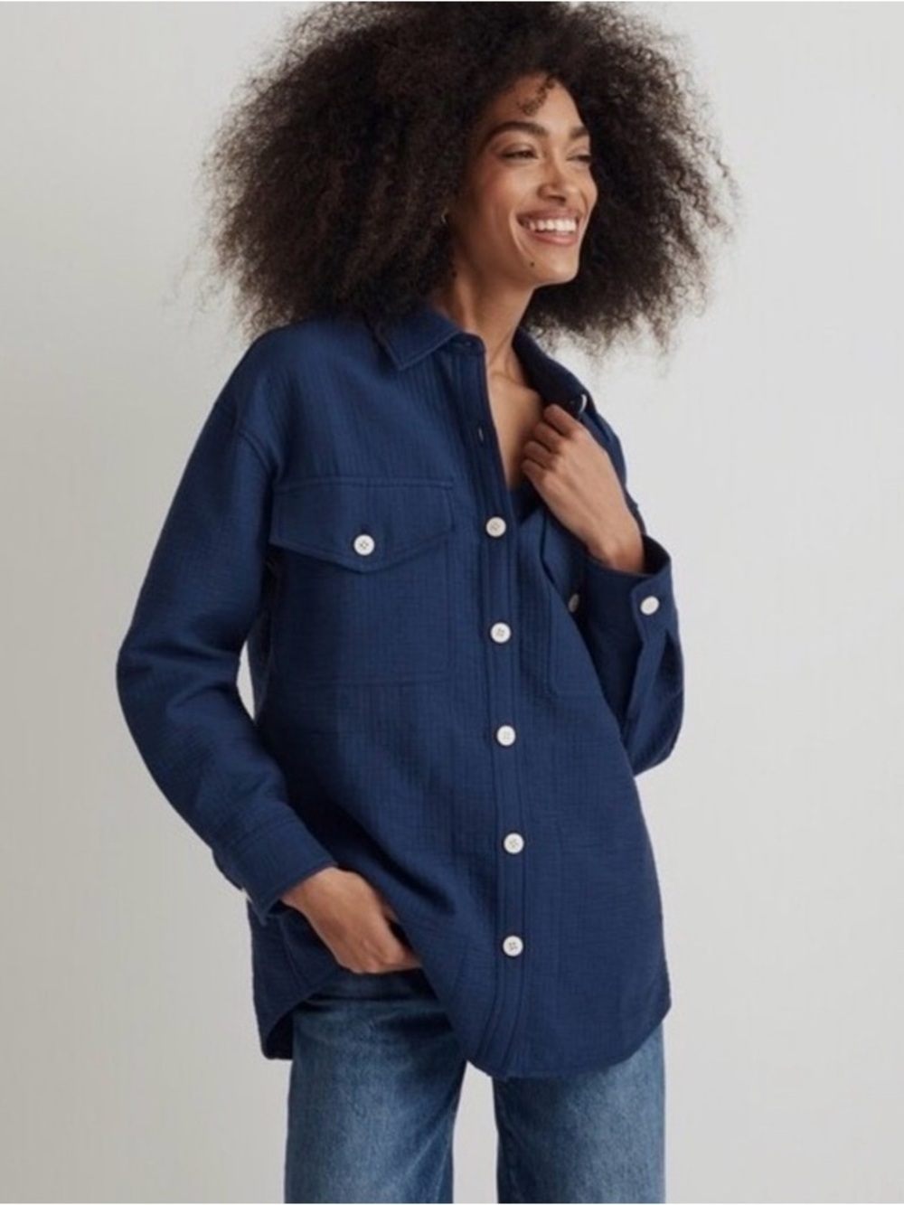 Madewell Navy Blue oversized Quilted Button-Front Jacket